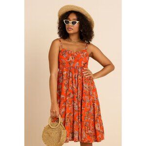 INC Size 10 International Concept Midi  Lined Orange Floral Tiered Dress